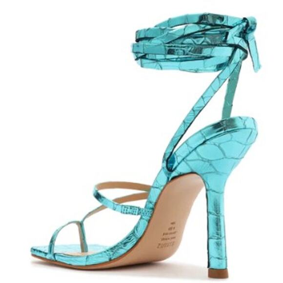NWOB Schutz Lily Metallic Leather High Heel Sandal Turquoise Blue Size 6.5 B - Picture 3 of 10